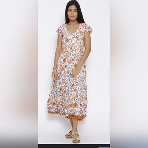 Biba Orange and Blue Tiered Maxi Sundress